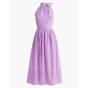 J. Crew Factory Tie-Neck Midi Dress With Eyelet Trim Women's Size 16 Lilac NWT!